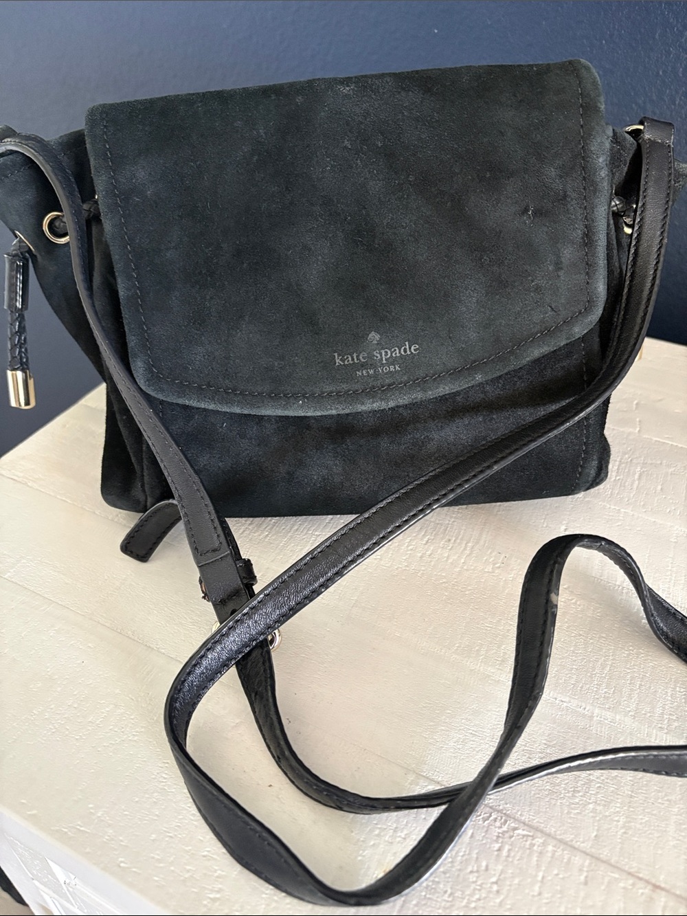 kate spade black suede crossbody shoulder bag